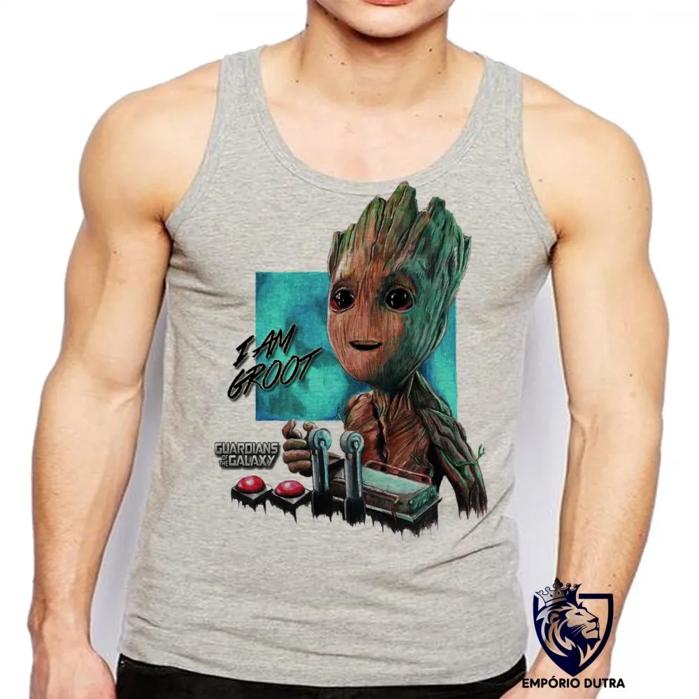 Camiseta Regata adulto ou infantil Groot Guardiões da Galáxia controle