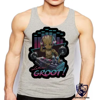 Camiseta Regata adulto ou infantil Groot musica dj guardiões galaxia