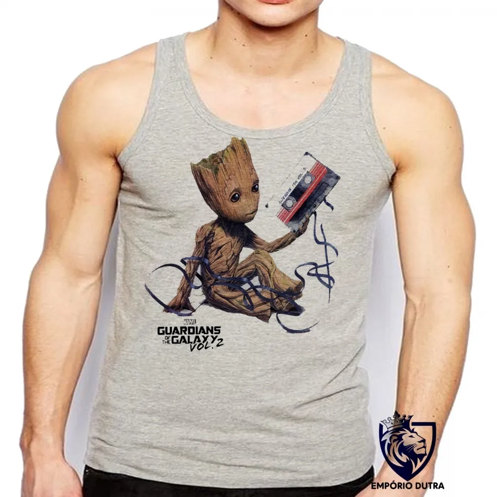 Camiseta Regata adulto ou infantil Guardiões da Galáxia Groot fita
