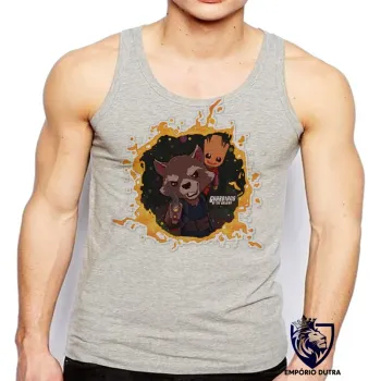 Camiseta Regata adulto ou infantil Guardiões da Galáxia Rocket Groot
