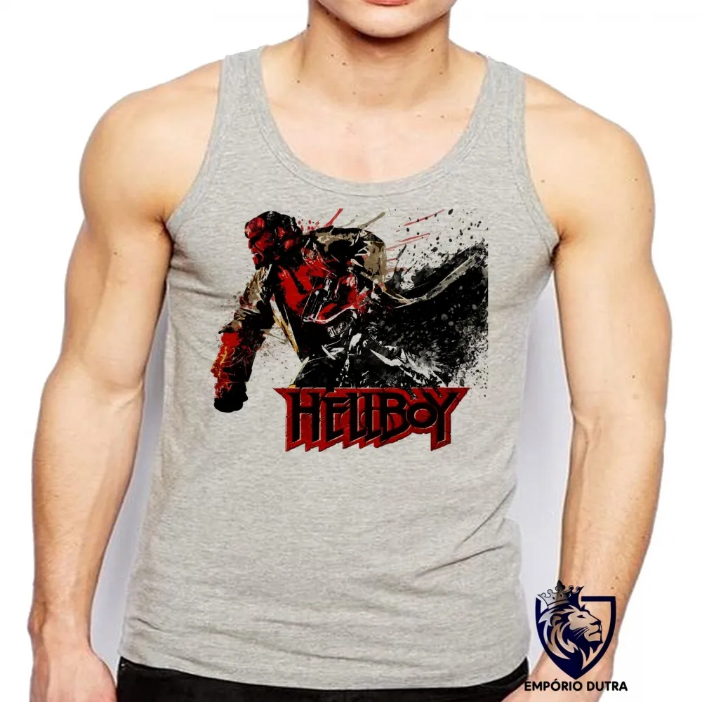 Camiseta Regata adulto ou infantil Hellboy ataque super herói
