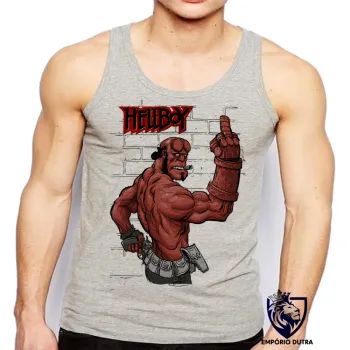 Camiseta Regata adulto ou infantil Hellboy dedo do meio parede