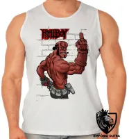 Camiseta Regata adulto ou infantil Hellboy dedo do meio parede - Foto 2