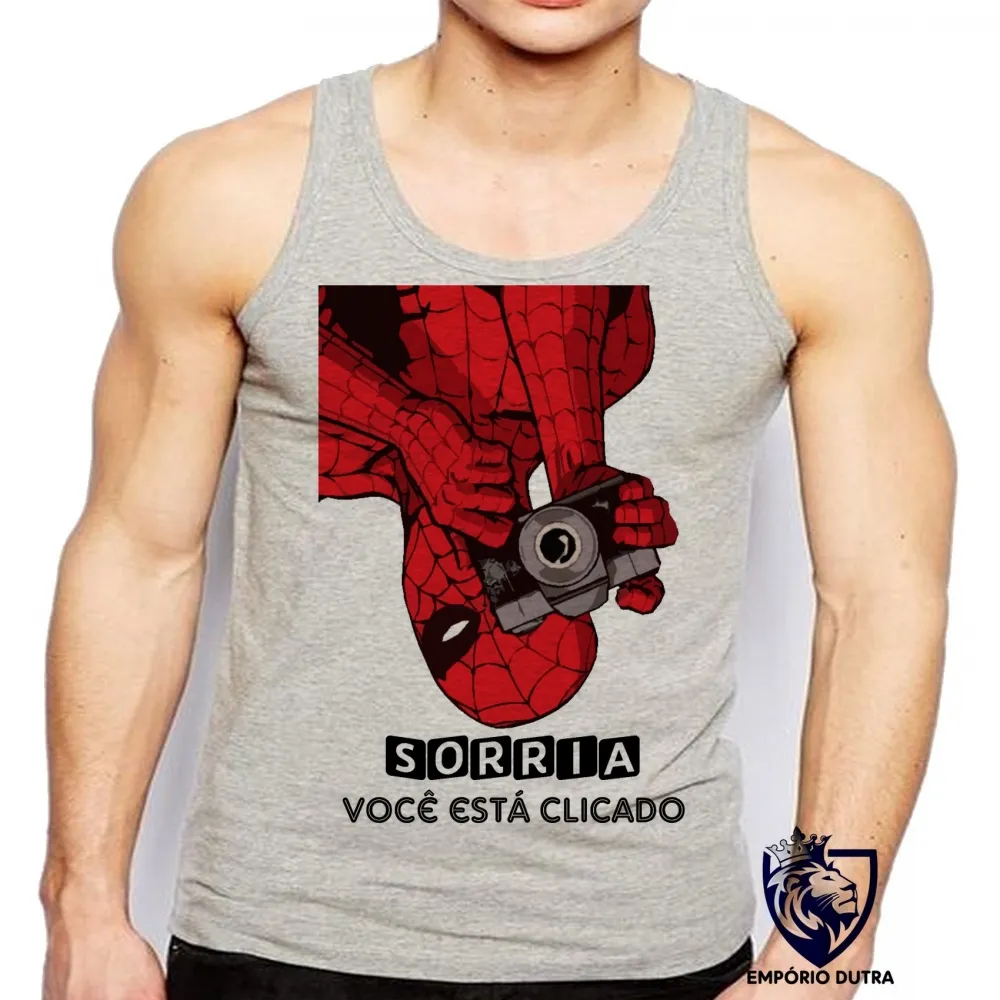 Camiseta Regata adulto ou infantil Homem aranha sorria foto marvel fotografia