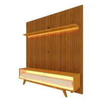 Rack Com Painel 1,85m para TVs Até 75 Polegadas Com Led e Pés - Nobre Ripado Requinte - Naturale/Off - Foto 2