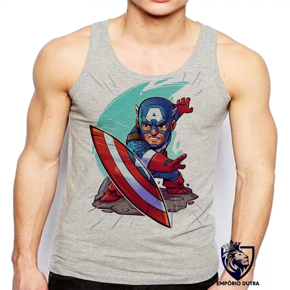 Camiseta Regata adulto ou infantil capitão america geek avengers