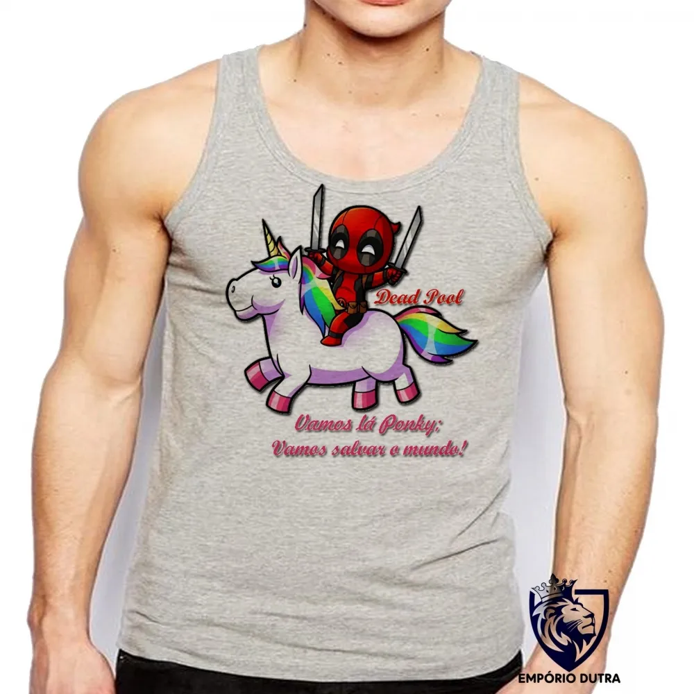 Camiseta Regata adulto ou infantil Dead Pool cavalo unicórnio Ponky Imagem