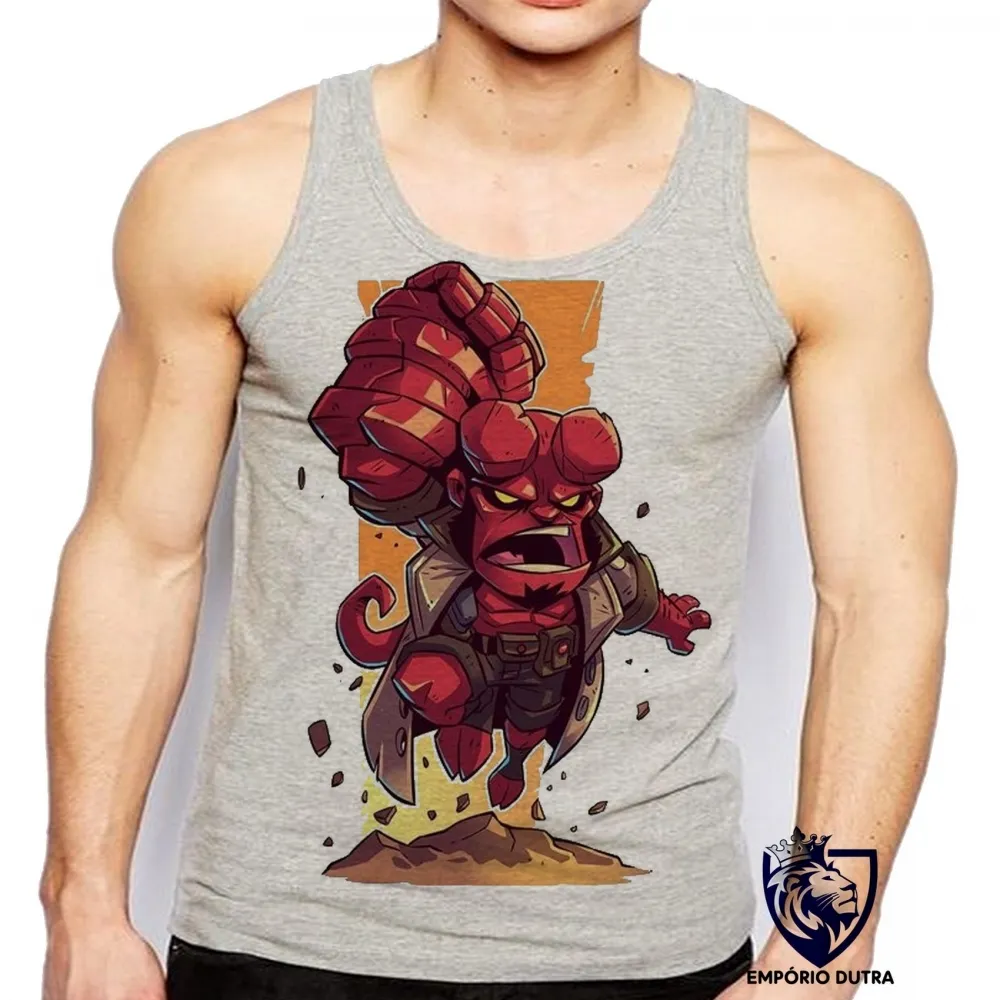 Camiseta Regata adulto ou infantil HELLBOY super herói vermelho Imagem