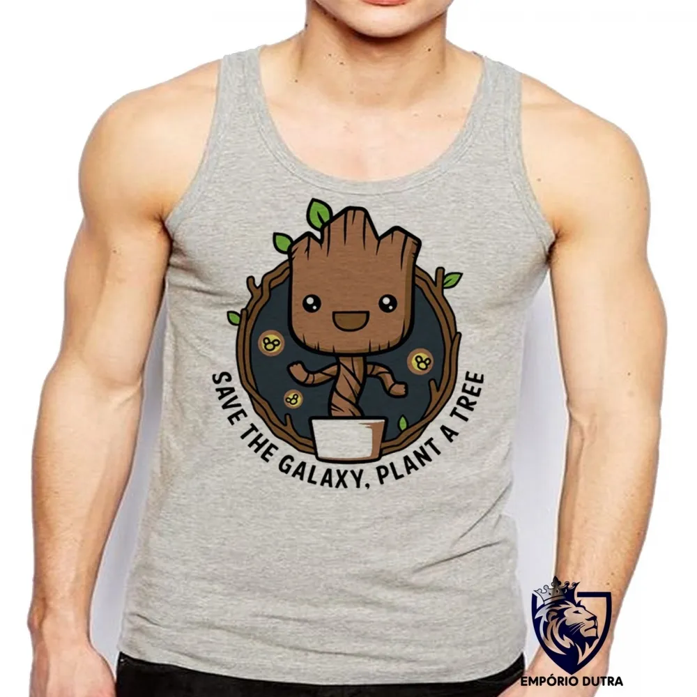Camiseta Regata adulto ou infantil Salve galáxia plante um groot árvore
