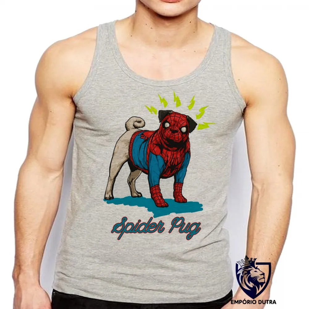 Camiseta Regata adulto ou infantil Spider Pug homem aranha cachorro