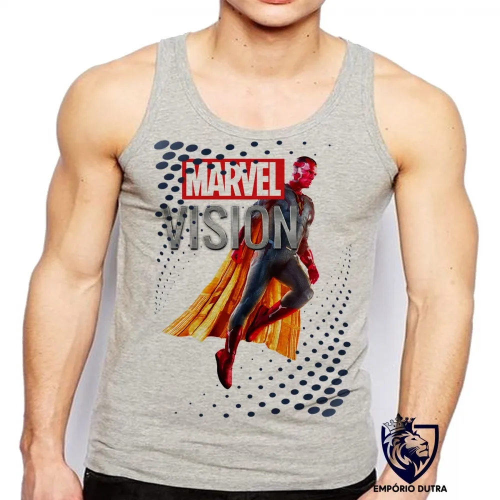 Camiseta Regata adulto ou infantil Vision Marvel perfil visão vingadores avengers
