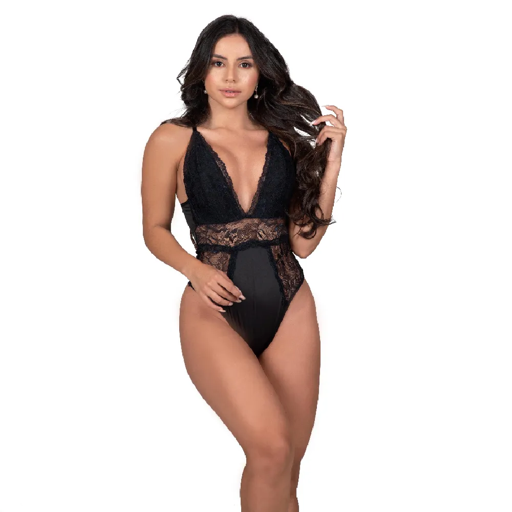 BODY COM DETALHES EM RENDA PRETO - TAINARA.                                                                                                LIBYSEXSHOP