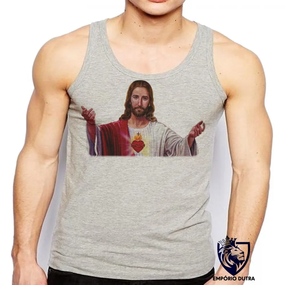 Camiseta Regata adulto ou infantil Jesus Cristo Deus Coração braços abertos Imagem