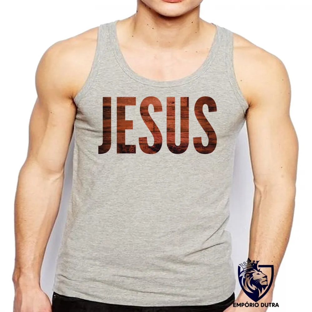 Camiseta Regata adulto ou infantil Jesus Cristo DEUS madeira YESHUA