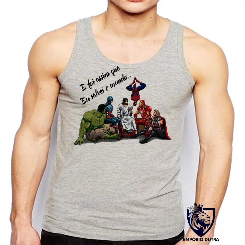 Camiseta Regata adulto ou infantil Jesus foi assim que eu salvei o mundo Imagem