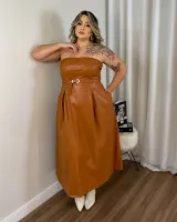 Vestido Couro Eco Tomara Que Caia Chiclé Marrom - Foto 3