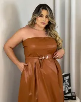 Vestido Couro Eco Tomara Que Caia Chiclé Marrom - Foto 4