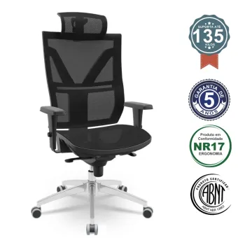  Cadeira Multiregulável NR17 Darix X+ Encosto e Assento em Tela com Mecanismo Sincronizado Base Cromada com Braço Regulável 3D e Apoio de Cabeça 