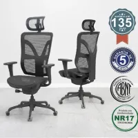  Cadeira Multiregulável NR17 Darix X+ Assento e Encosto Tela com Mecanismo Autocompensador Base Piramidal com Braço Regulável 3D e Apoio de Cabeça