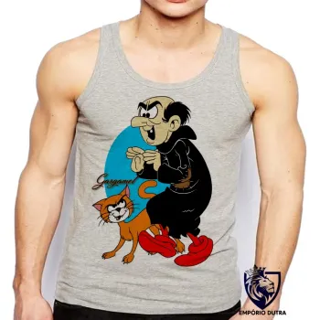 Camiseta Regata adulto ou infantil Gargamel bruxo vilão smurfs gato
