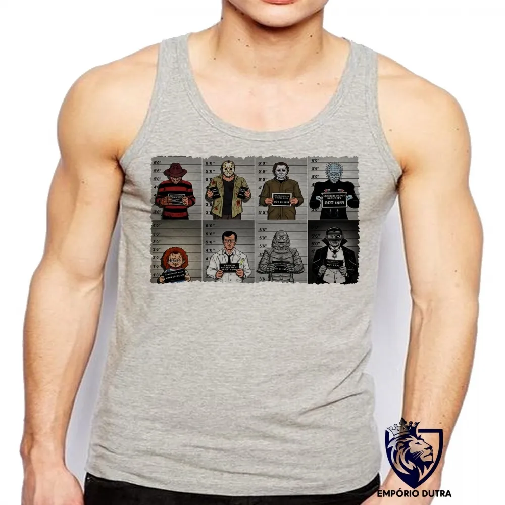 Camiseta Regata adulto ou infantil vilão anos 80 preso jason chuck Freddy Krueger Massacre da Serra Elétrica Halloween hugo strange monstro lagoa negra Imagem