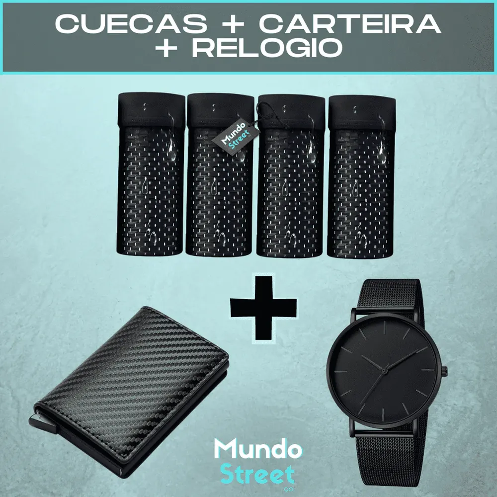Kit Cuecas Premium + Carteira Slim + Relógio All Black Imagem
