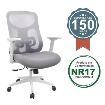  Cadeira Multiregulável NR17 Everest Cinza Base Cinza com Braços Reguláveis 