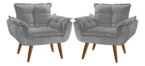 Kit 2 Poltrona Decorativa Opala Para Sala Recepção Luxo Cor Cinza