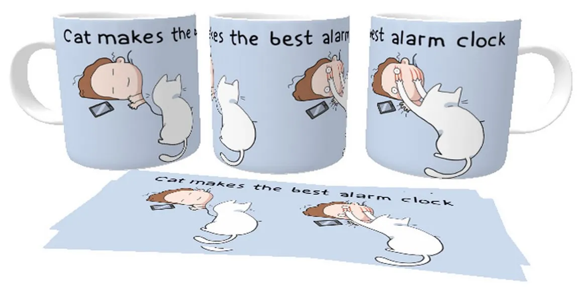 Caneca copo Plástico ou Cerâmica Cats gato makes the best alarm clock