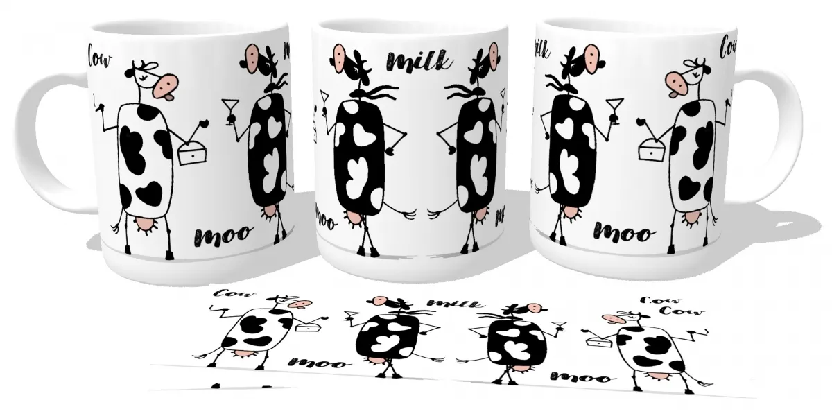 Caneca copo Plástico ou Cerâmica cachorro Cow moo milk vaca leite vaquinha