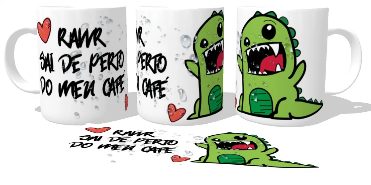 Caneca copo Plástico ou Cerâmica Dinossauro Rawr sai de perto do meu café Imagem
