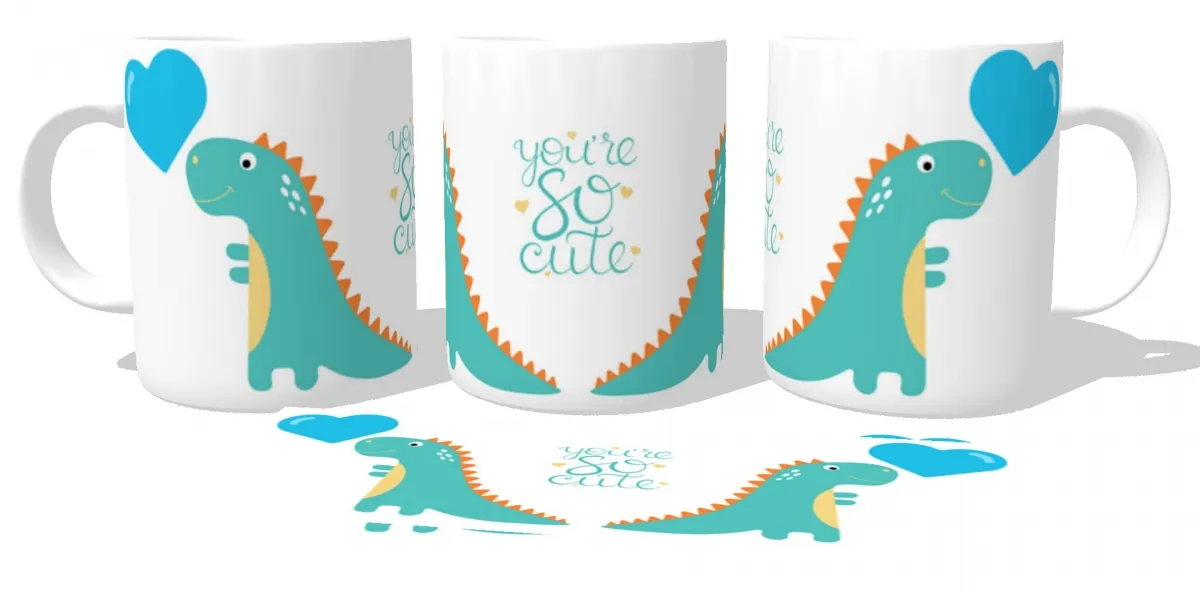 Caneca copo Plástico ou Cerâmica Dinossauro You re so cute balão