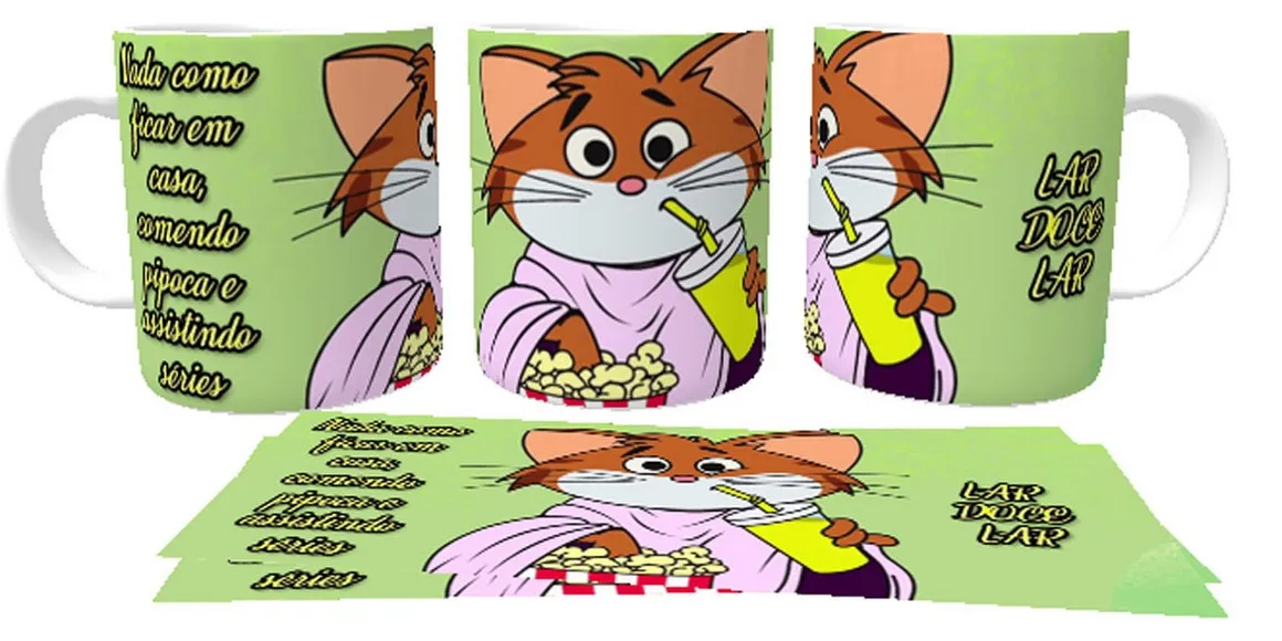 Caneca copo Plástico ou Cerâmica Lar doce lar gato cat gatinho Imagem