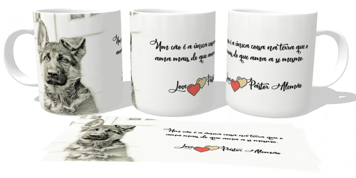 Caneca copo Plástico ou Cerâmica Love Pastor Alemão cachorro dog