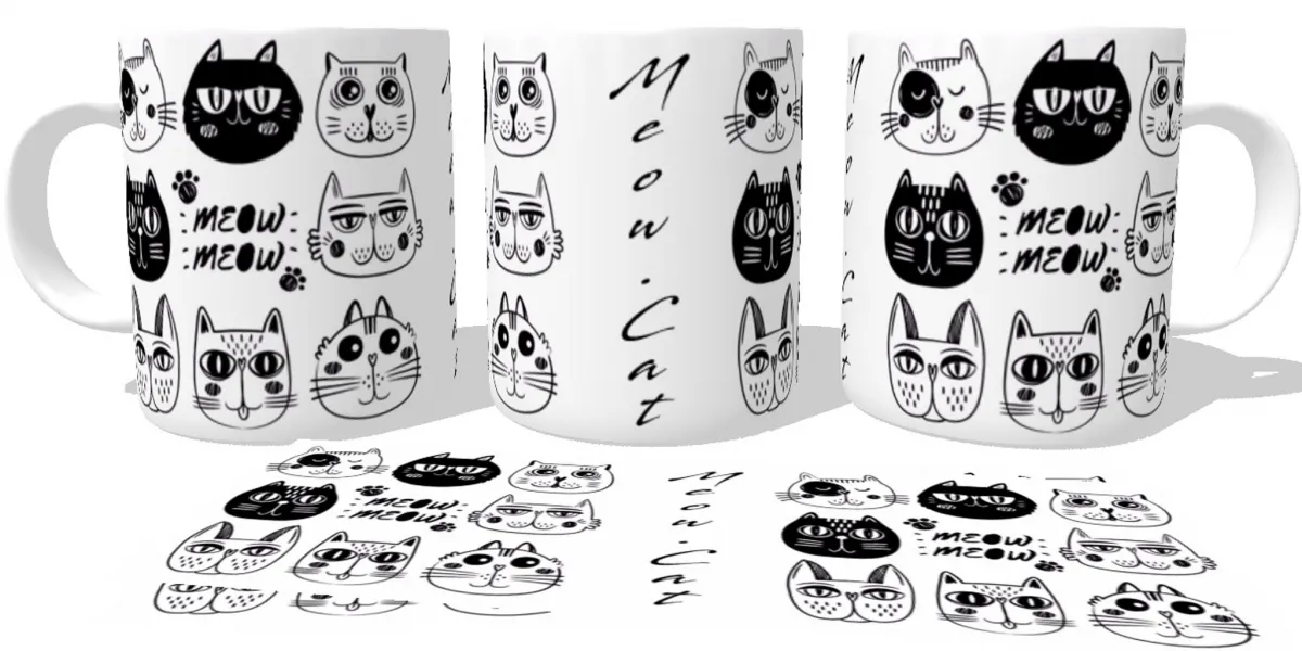 Caneca copo Plástico ou Cerâmica Meow cat gato felino gatinho Imagem