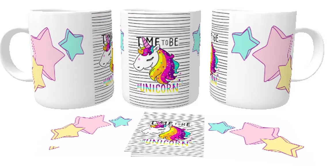 Caneca copo Plástico ou Cerâmica Unicórnio time to be a Imagem