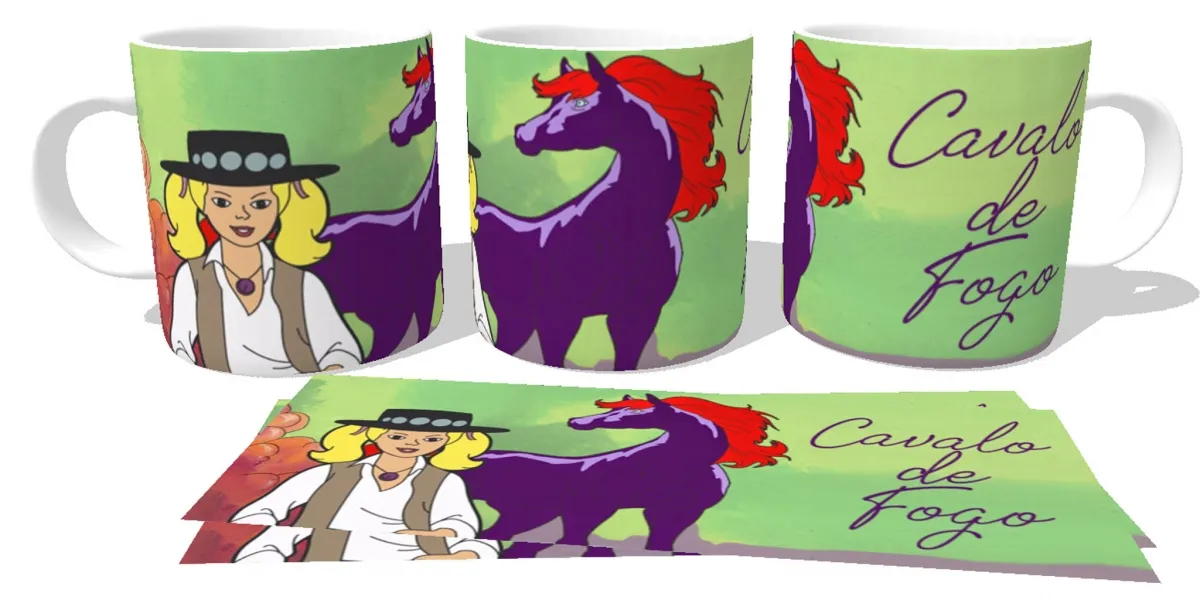 Caneca copo Plástico ou Cerâmica Cavalo de Fogo e princesa Sara Imagem