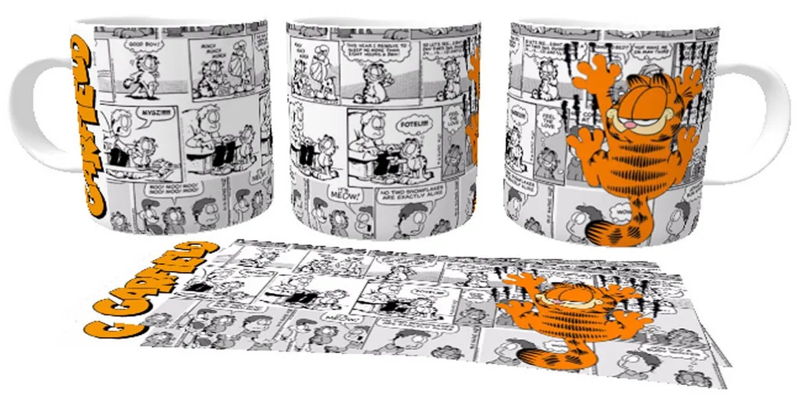 Caneca copo Plástico ou Cerâmica Garfield gato cat arranhando parede Imagem