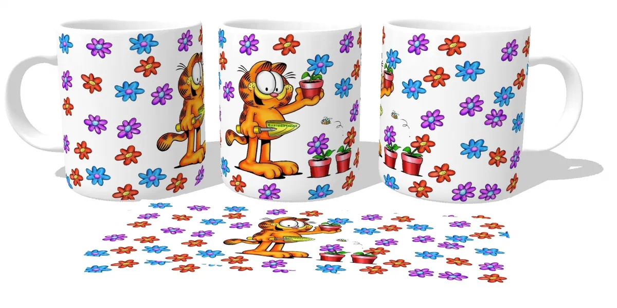 Caneca copo Plástico ou Cerâmica Garfield jardineiro gato cat Imagem