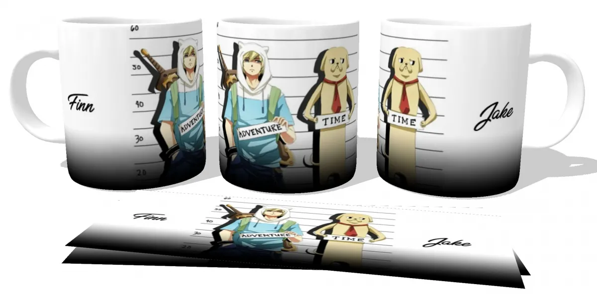 Caneca copo Plástico ou Cerâmica Hora da Aventura Jake Finn prisão