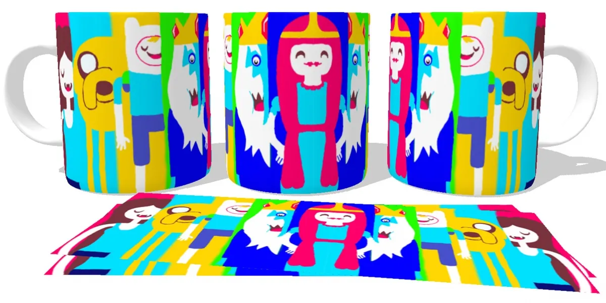 Caneca copo Plástico ou Cerâmica Hora da Aventura tiras colorido