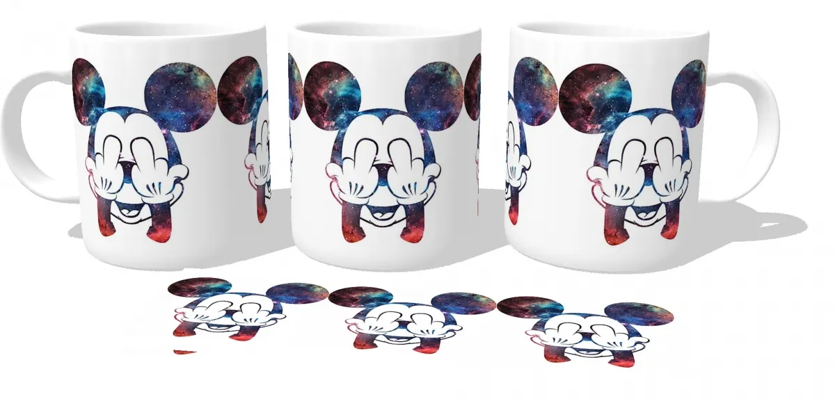 Caneca copo Plástico ou Cerâmica Mickey mouse disney dedo do meio Imagem