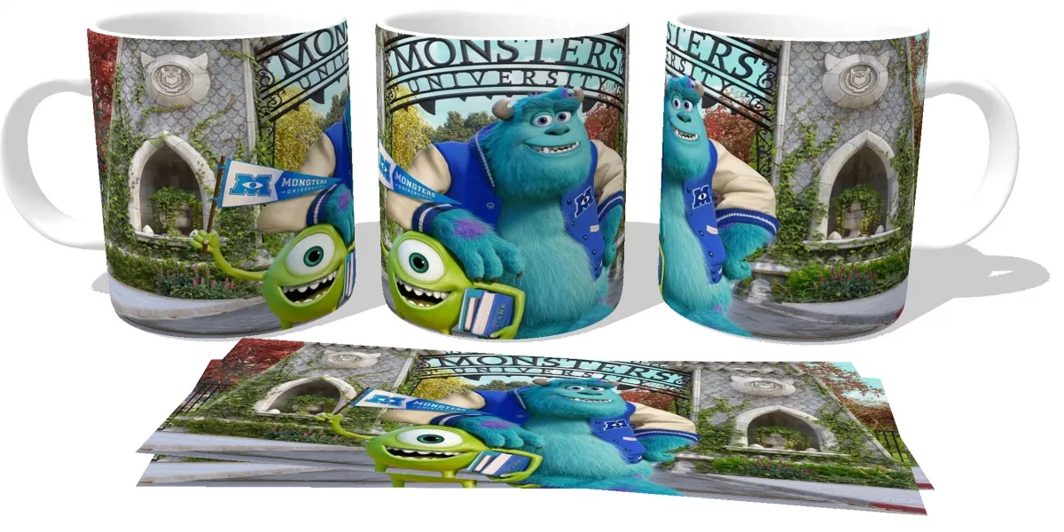 Caneca copo Plástico ou Cerâmica Monstros SA University bandeirinha Imagem
