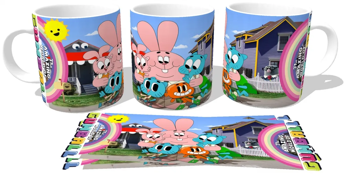 Caneca copo Plástico ou Cerâmica O incrível mundo de Gumball família Imagem