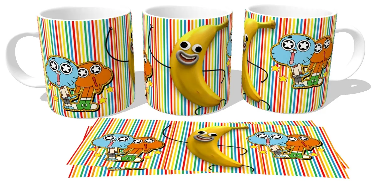 Caneca copo Plástico ou Cerâmica O incrível mundo de Gumball João Baanana Imagem