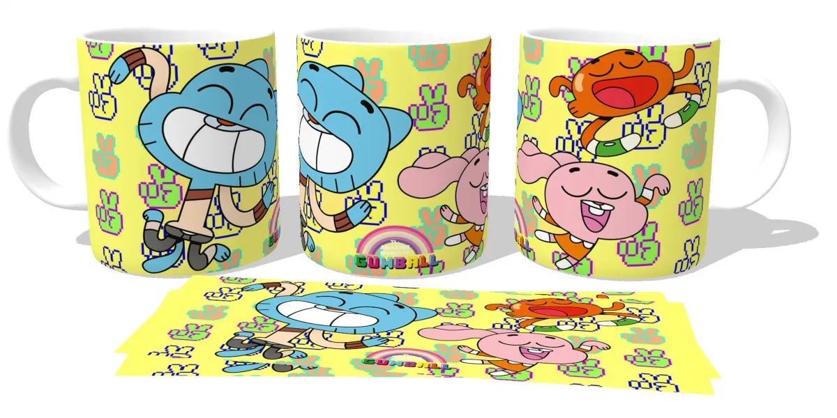 Caneca copo Plástico ou Cerâmica O incrível mundo de Gumball paz e amor