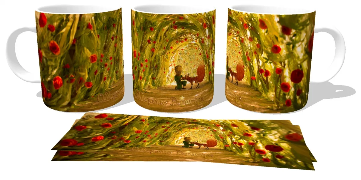 Caneca copo Plástico ou Cerâmica O pequeno príncipe e a raposa rosas
