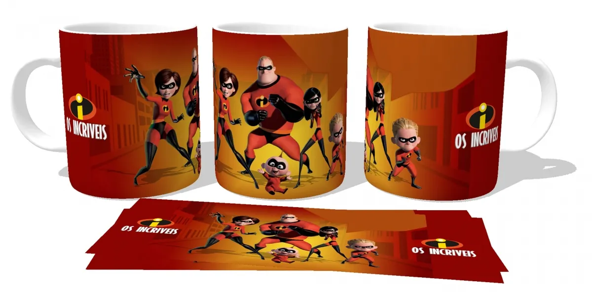Caneca copo Plástico ou Cerâmica Os Incríveis vermelho disney