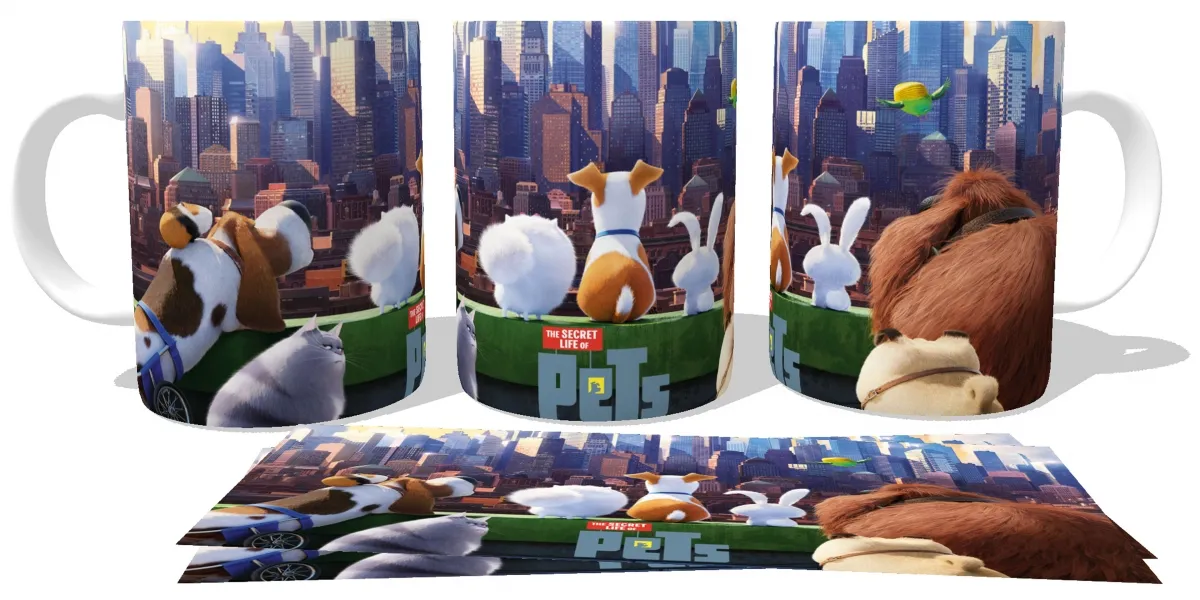 Caneca copo Plástico ou Cerâmica Pets movie filme cinema desenho Imagem