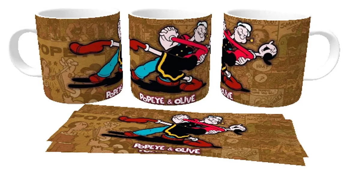 Caneca copo Plástico ou Cerâmica Popeye e Olivia marinheiro Imagem